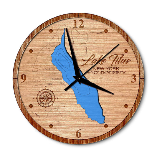 Titus Lake New York Layered Map Clock - Any Lake, Pond, or Reservoir - Unique Home Decor