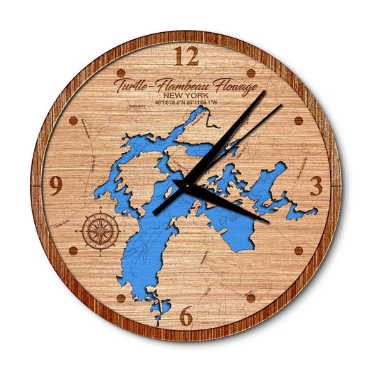 Turtle-Flambeau Flowage Wisconsin Layered Map Clock - Any Lake, Pond, or Reservoir - Unique Home Decor