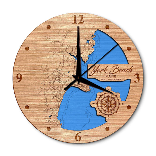 York Beach, Maine Layered Map Clock - Any Lake, Pond, or Reservoir - Unique Home Decor