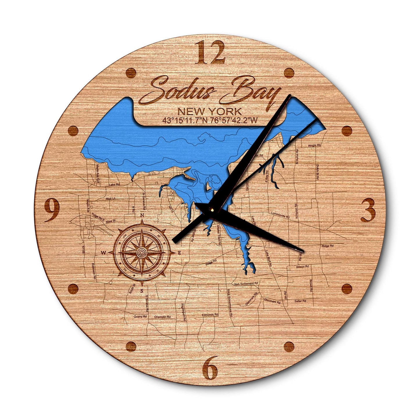 Sodus Bay, New York 14in Layered Map Clock - Any Lake, Pond, or Reservoir - Unique Home Decor