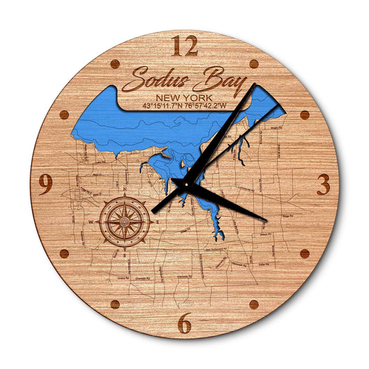 Sodus Bay, New York 14in Layered Map Clock - Any Lake, Pond, or Reservoir - Unique Home Decor