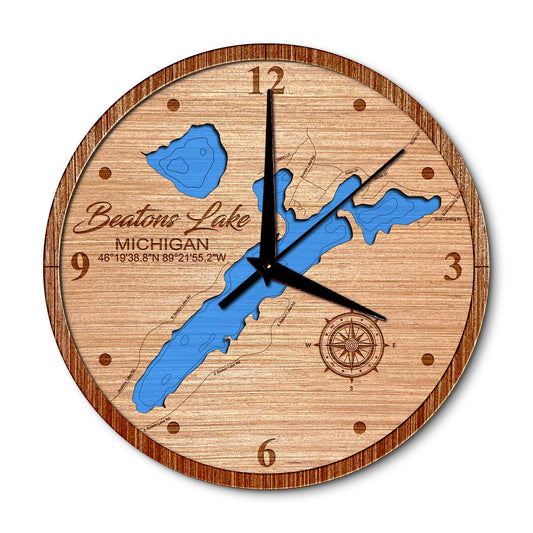 Beatons Lake in Watersmeet, Michigan 14in Layered Map Clock - Any Lake, Pond, or Reservoir - Unique Home Decor