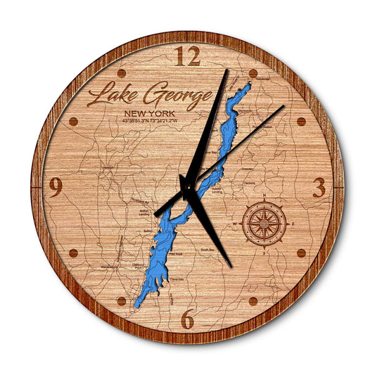 Lake George, New York 14in Layered Map Clock - Any Lake, Pond, or Reservoir - Unique Home Decor