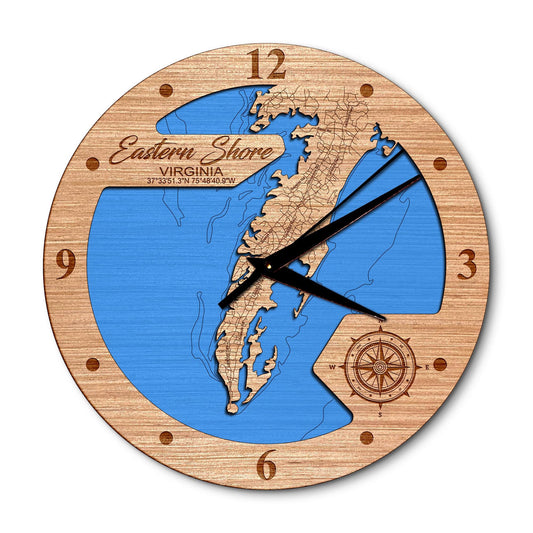 Eastern Shore, Virginia 14in Layered Map Clock - Any Lake, Pond, or Reservoir - Unique Home Decor