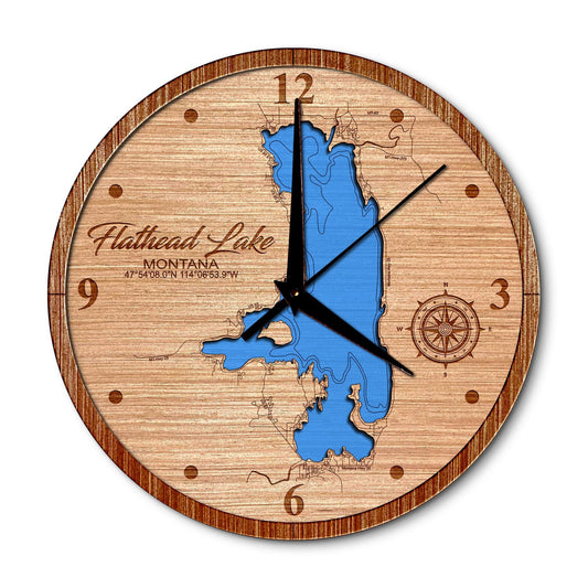 Flathead Lake, Montana Layered Map Clock - Unique Home Decor
