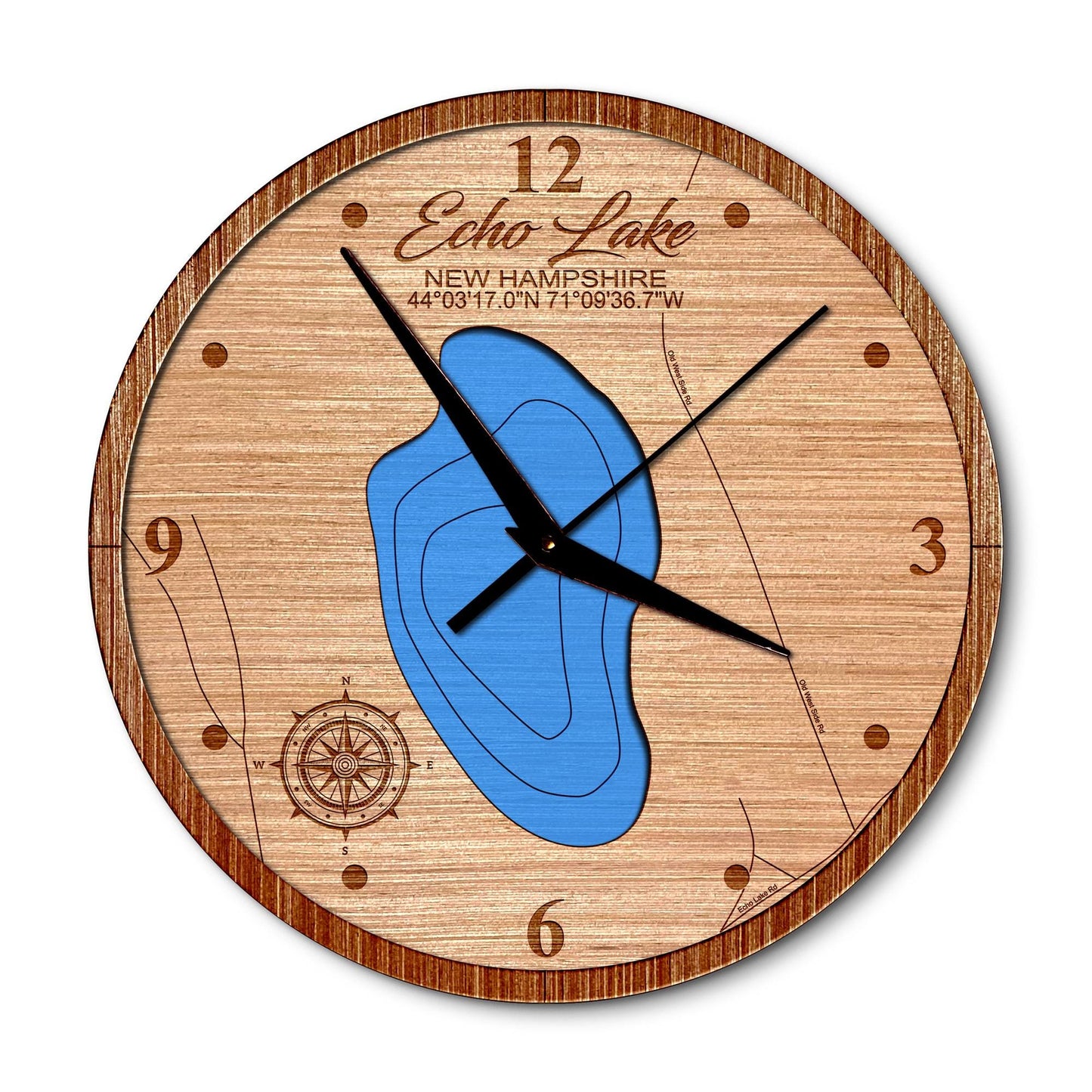 Echo Lake, New Hampshire 14in Layered Map Clock - Any Lake, Pond, or Reservoir - Unique Home Decor