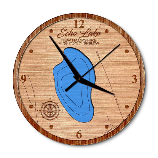 Echo Lake, New Hampshire 14in Layered Map Clock - Any Lake, Pond, or Reservoir - Unique Home Decor