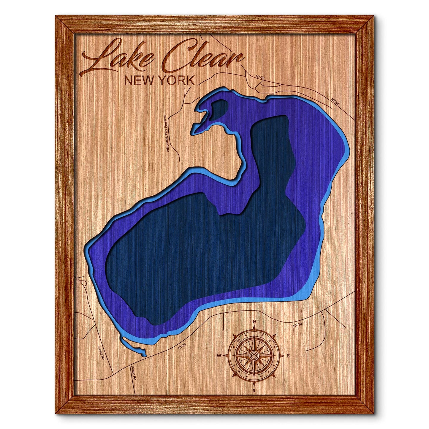 Lake Clear, New York Depth Map - Any Lake, Pond, or Reservoir, Home Decor, Wall Art, Wall Decor