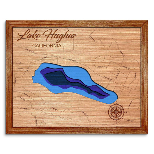 Lake Hughes, California Depth Map - Any Lake, Pond, or Reservoir - Unique Home Decor, Wall Art