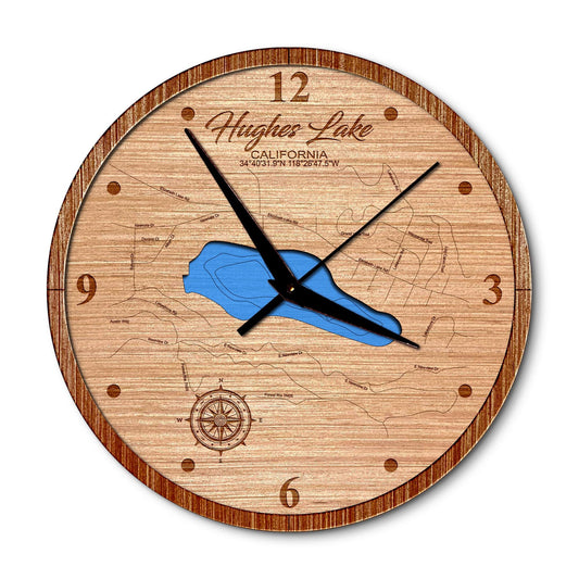 Lake Hughes, California 14in Layered Map Clock - Any Lake, Pond, or Reservoir - Unique Home Decor