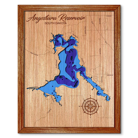 Angostura Reservoir, South Dakota Lake Depth Map - Any Lake, Pond, or Reservoir, Home Decor, Wall Art, wall decor