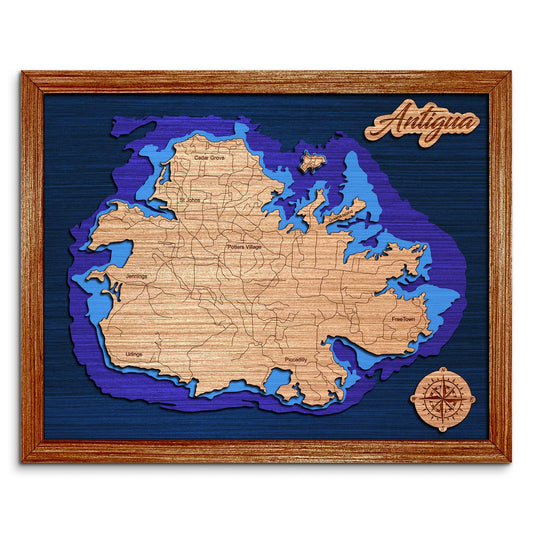Antigua Depth Map - Any Lake, Pond, or Reservoir, Home Decor, Wall Art, Wall Decor