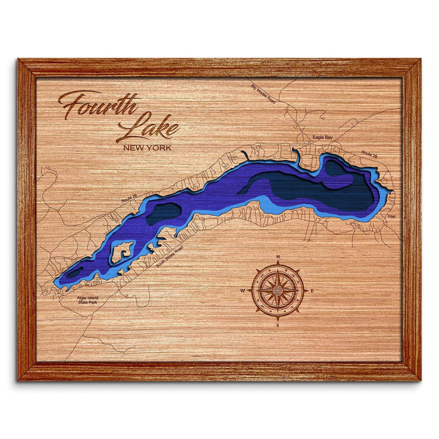 Fourth Lake in Hamilton, New York Depth Map - Any Lake, Pond, or Reservoir, Home Decor, Wall Art, wall decor