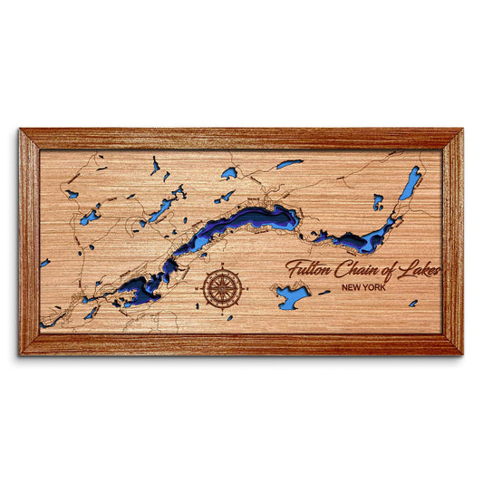 Fulton Chain of Lakes, New York Depth Map - Any Lake, Pond, or Reservoir, Home Decor, Wall Art, wall decor