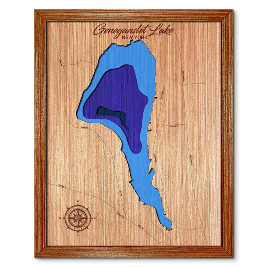 Geneganslet Lake, New York Depth Map - Any Lake, Pond, or Reservoir - Unique Home Decor, Wall Art