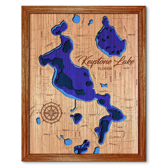 Keystone Lake, Florida Depth Map - Any Lake, Pond, or Reservoir, Home Decor, Wall Art, Wall decor