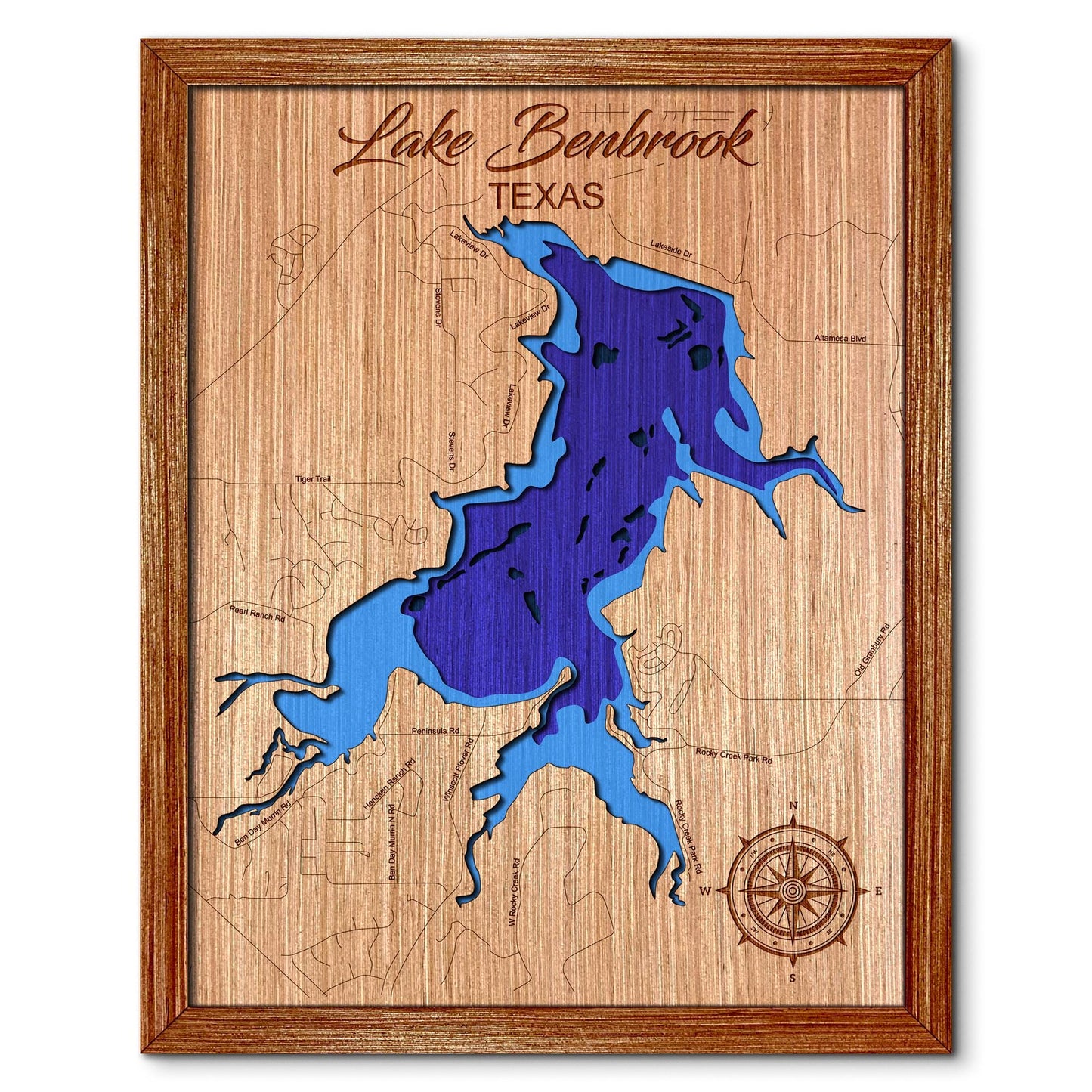 Lake Benbrook, Texas Depth Map - Any Lake, Pond, or Reservoir, Home Decor, Wall Art, Wall Decor