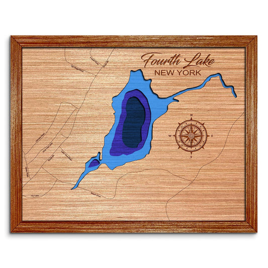 Fourth Lake in Warren County, New York Depth Map - Any Lake, Pond, or Reservoir, Home Decor, Wall Art. Wall decor