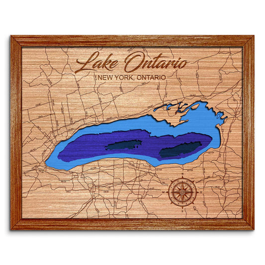Lake Ontario, New York & Ontario, Canada Depth Map - Any Lake, Pond, or Reservoir, Home Decor, Wall Art, Wall Decor