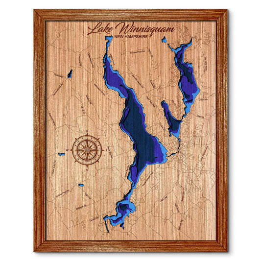 Lake Winnisquam, New Hampshire Depth Map - Any Lake, Pond, or Reservoir, Home Decor, Wall Art, Wall Decor