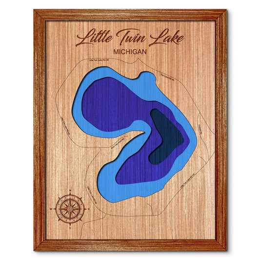 Little Twin Lake, Michigan Depth Map - Any Lake, Pond, or Reservoir, Home Decor, Wall Art, Wall Decor