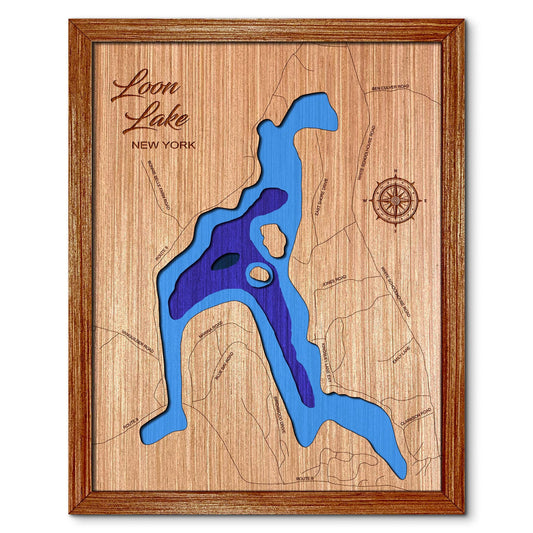 Loon Lake in Chestertown, New York Depth Map - Any Lake, Pond, or Reservoir, Home Decor, Wall Art, Wall Decor
