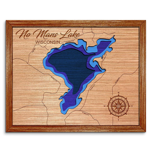 No Mans Lake, Wisconsin Depth Map - Any Lake, Pond, or Reservoir, Home Decor, Wall Art, Wall Decor