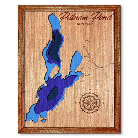 Putnam Pond, New York Depth Map - Any Lake, Pond, or Reservoir - Unique Home Decor, Wall Art