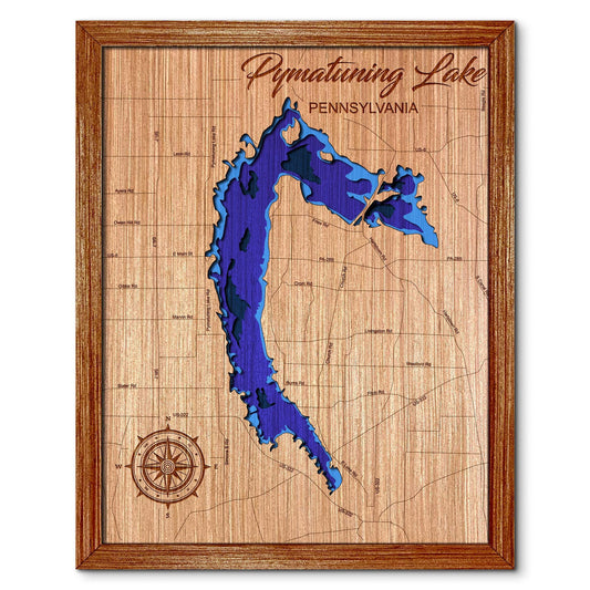 Pymatuning Lake, Pennsylvania Depth Map - Any Lake, Pond, or Reservoir - Unique Home Decor, Wall Art, Wall Decor