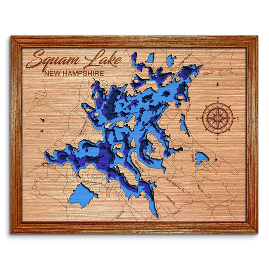 Squam Lake, New Hampshire Depth Map - Any Lake, Pond, or Reservoir, Home Decor, Wall Art, Wall Decor