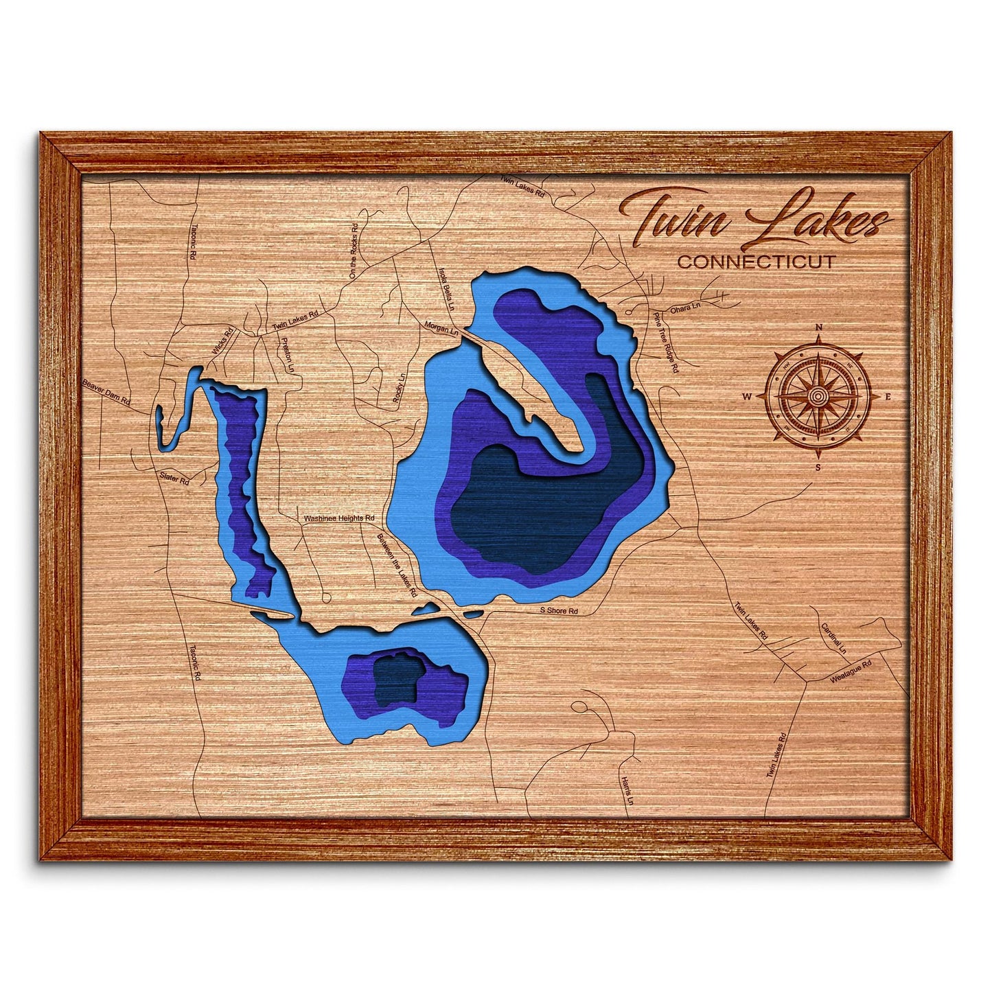 Twin Lakes, Connecticut Depth Map - Any Lake, Pond, or Reservoir, Home Decor, Wall Art, Wall Decor