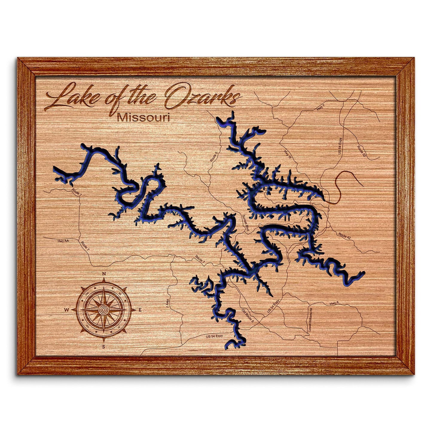 Lake of the Ozarks, Missouri Depth Map - Any Lake, Pond, or Reservoir - Unique Home Decor, Wall Art