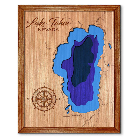 Lake Tahoe Depth, Nevada Depth Map - Any Lake, Pond, or Reservoir - Unique Home Decor, Wall Art