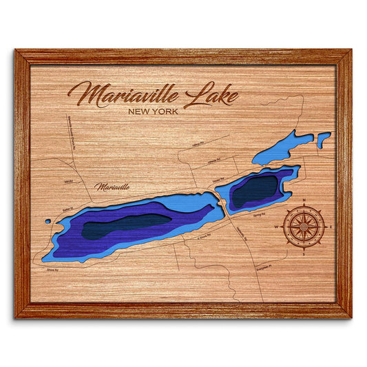 Mariaville Lake, New York Depth Map - Any Lake, Pond, or Reservoir - Unique Home Decor, Wall Art