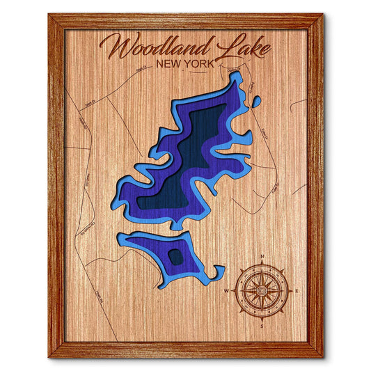 Woodland Lake in Corinth, New York Depth Map - Any Lake, Pond, or Reservoir, Home Decor, Wall Art, Wall Decor