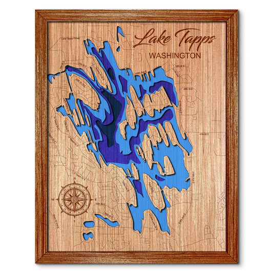 Lake Tapps, Washington Depth Map - Any Lake, Pond, or Reservoir, Home Decor, Wall Art. wall decor
