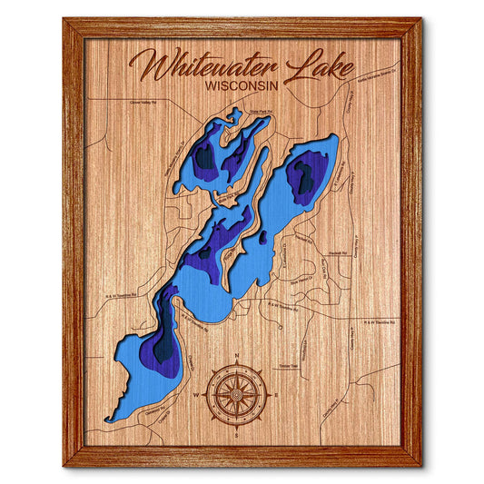 Whitewater Lake, Wisconsin Depth Map - Any Lake, Pond, or Reservoir, Home Decor, Wall Art, wall decor