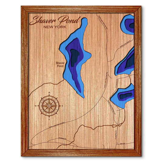 Shaver Pond in Grafton, New York Depth Map - Any Lake, Pond, or Reservoir, Home Decor, Wall Art, Wall Decor