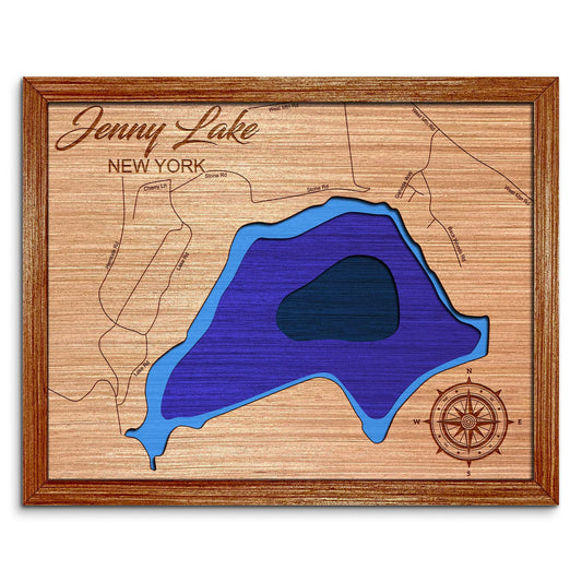 Jenny Lake, New York Depth Map - Any Lake, Pond, or Reservoir, Home Decor, Wall Art. Wall decor