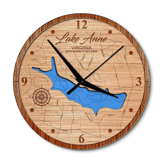 Lake Anne, Virginia 14in Layered Map Clock - Any Lake, Pond, or Reservoir - Unique Home Decor