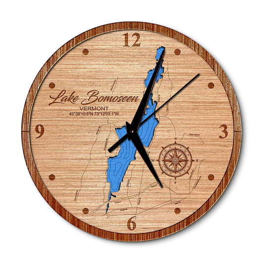 Lake Bomoseen Vermont 14in Layered Map Clock - Any Lake, Pond, or Reservoir - Unique Home Decor