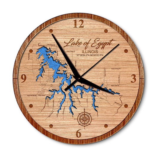 Lake of Egypt Illinois 14in Layered Map Clock - Any Lake, Pond, or Reservoir - Unique Home Decor
