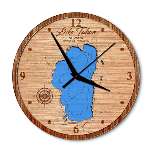 Lake Tahoe Depth, Nevada Layered Map Clock - Any Lake, Pond, or Reservoir - Unique Home Decor