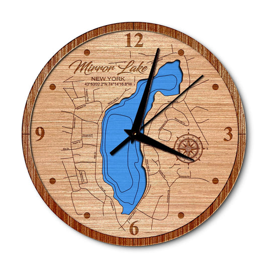 Mirror Lake New York 14in Layered Map Clock - Any Lake, Pond, or Reservoir - Unique Home Decor
