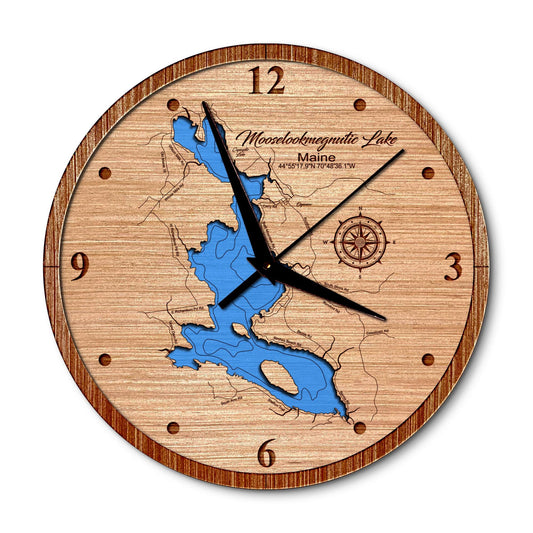 Mooselookmeguntic Lake Maine Layered Map Clock - Any Lake, Pond, or Reservoir - Unique Home Decor