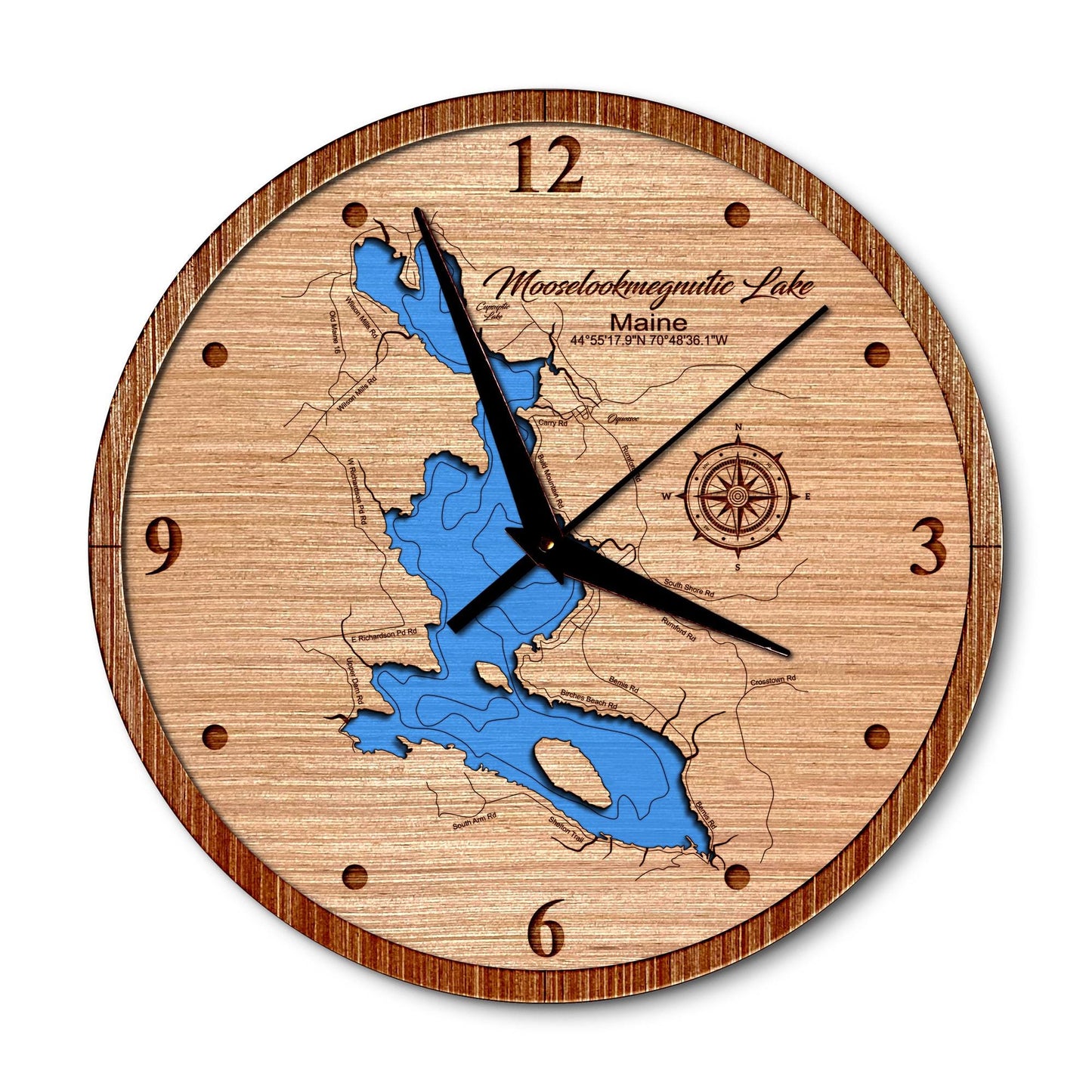 Mooselookmeguntic Lake Maine 14in Layered Map Clock - Any Lake, Pond, or Reservoir - Unique Home Decor