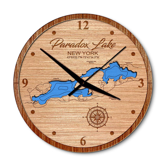 Paradox Lake New York 14in Layered Map Clock - Any Lake, Pond, or Reservoir - Unique Home Decor