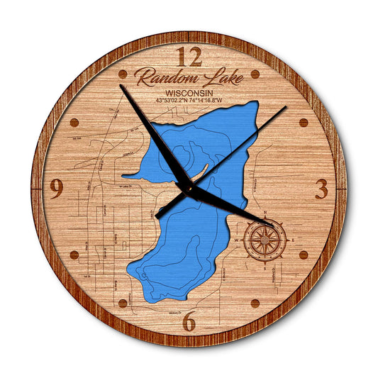 Random Lake Wisconsin 14in Layered Map Clock - Any Lake, Pond, or Reservoir - Unique Home Decor