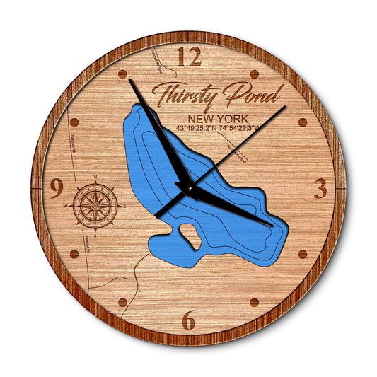 Thirsty Pond New York Layered Map Clock - Any Lake, Pond, or Reservoir - Unique Home Decor