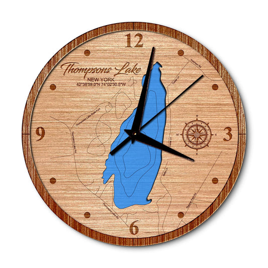 Thompsons Lake, New York 14in Layered Map Clock - Any Lake, Pond, or Reservoir - Unique Home Decor